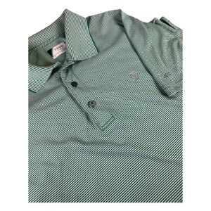 Izod Golf Men's L Green Striped Stretchy Short Sleeve Polyester Polo Shirt
